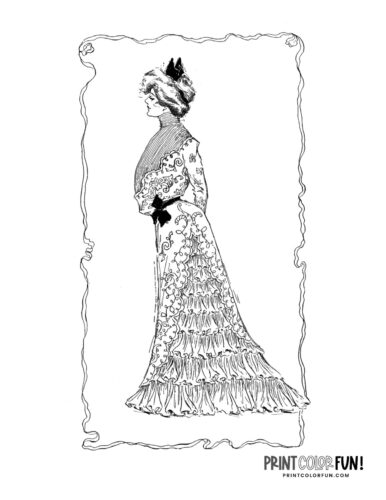 Turn-of-the-century dresses for women coloring page (4)