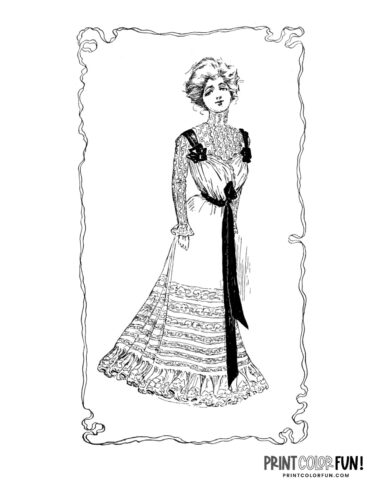 Turn-of-the-century dresses for women coloring page (6)