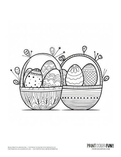 Two Easter baskets coloring page drawing from PrintColorFun com (1)