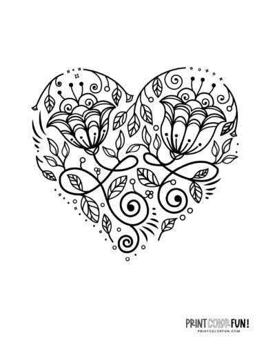 Two abstract flowers inside a heart - free printable