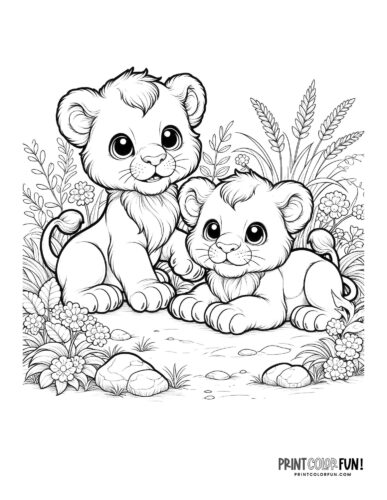 Two cute lion cubs coloring page - PrintColorFun com