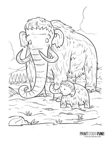 Two cute woolly mammoths coloring page at PrintColorFun com from PrintColorFun com