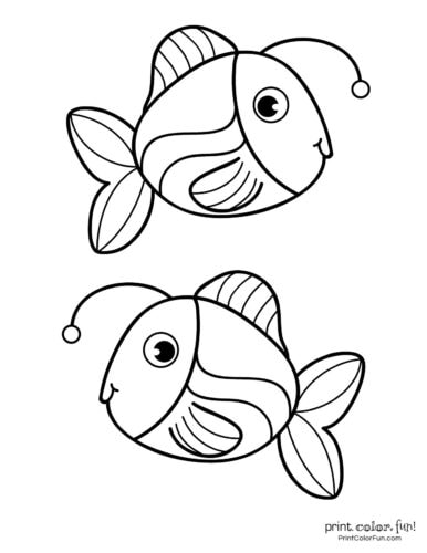 Two funny fish coloring printable from PrintColorFun com (1)