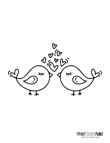 Two little love birds talking with hearts