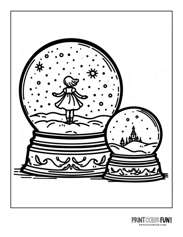 36 snow globe clipart & coloring pages for a magical holiday season, at ...