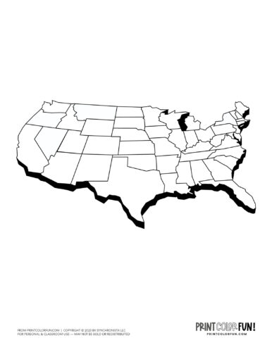 US map side view black and white drawing from PrintColorFun com (2)