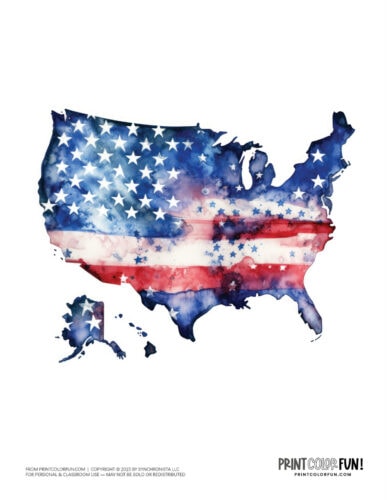 US map with flag overlay color clipart from PrintColorFun com