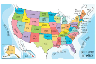 US maps to print & color - includes state names