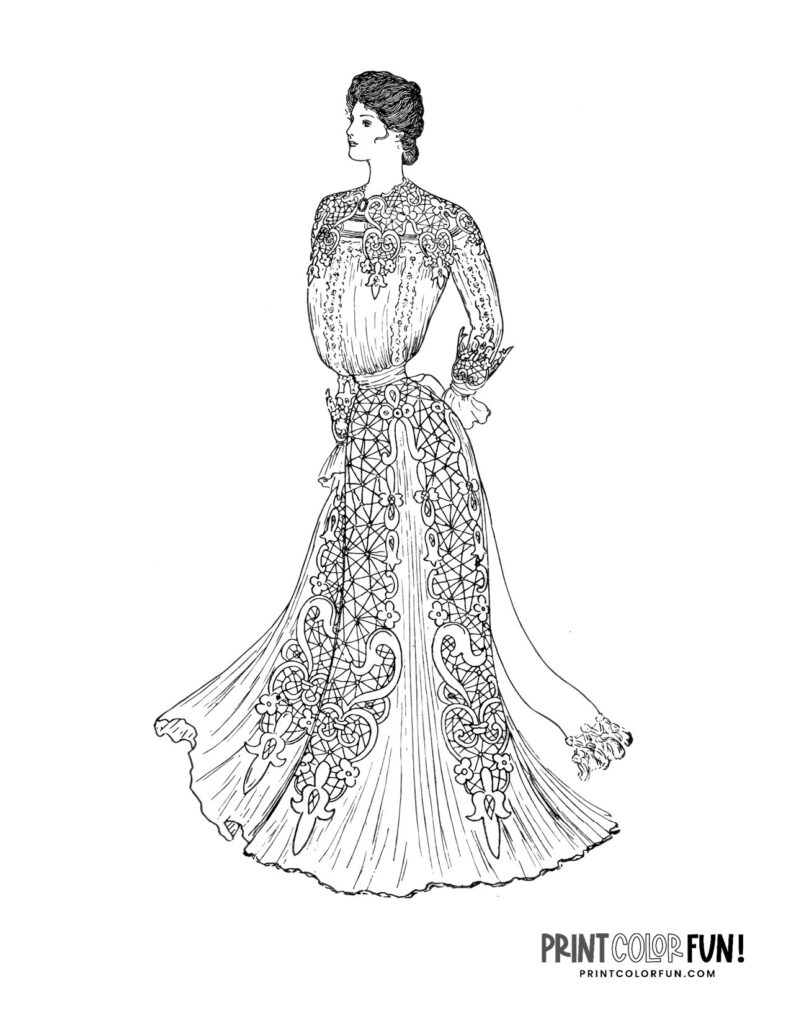 Victorian dresses: 14 coloring pages of beautiful 1900s fashion for ...