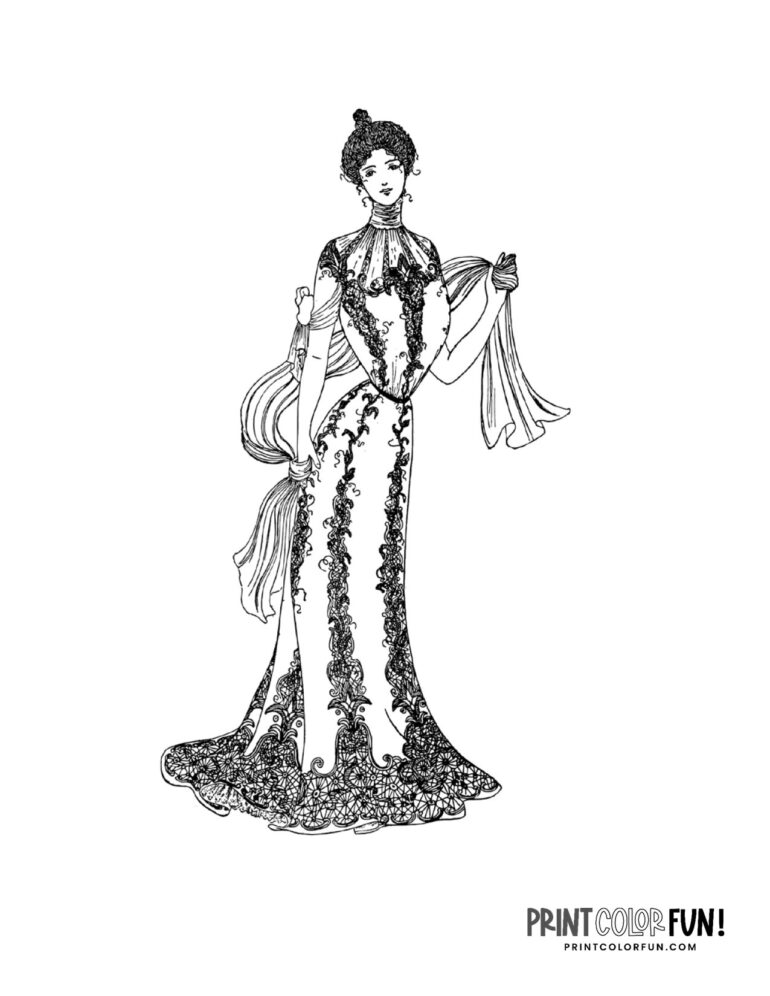 Victorian dresses: 14 coloring pages of beautiful 1900s fashion for ...