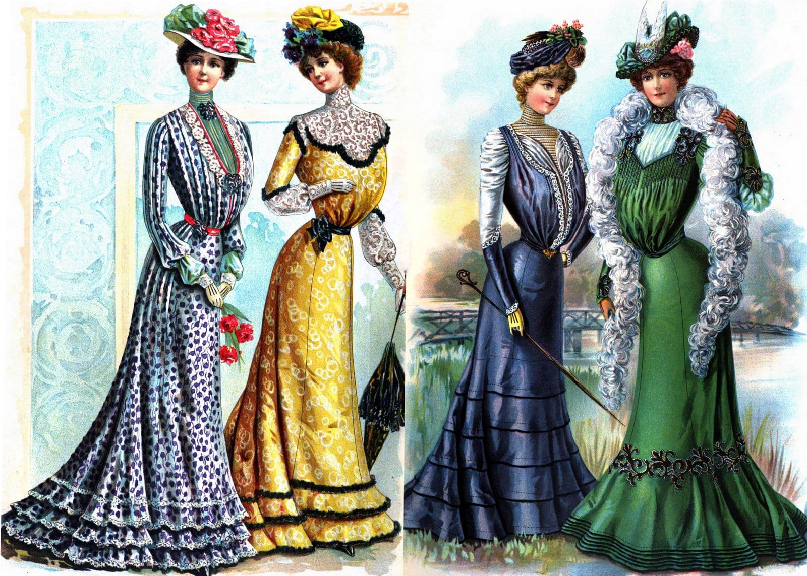 Victorian dresses: Vintage fashion coloring pages from the early 1900s