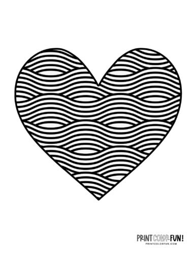Wavy line patterned heart coloring page