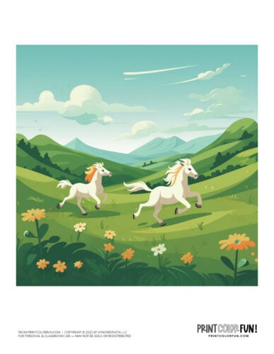 Wild horses scene color clipart from PrintColorFun com 5