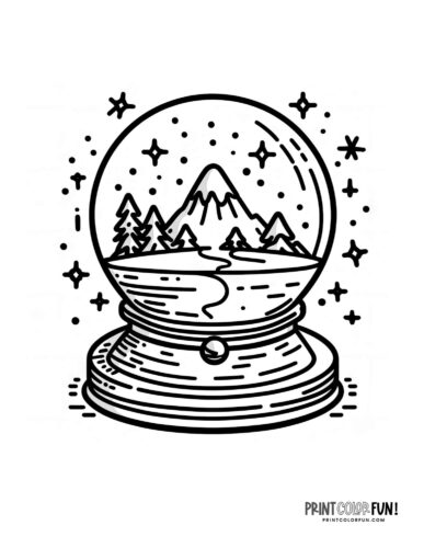Winter mountain and lake snow globe coloring page - PrintColorFun com