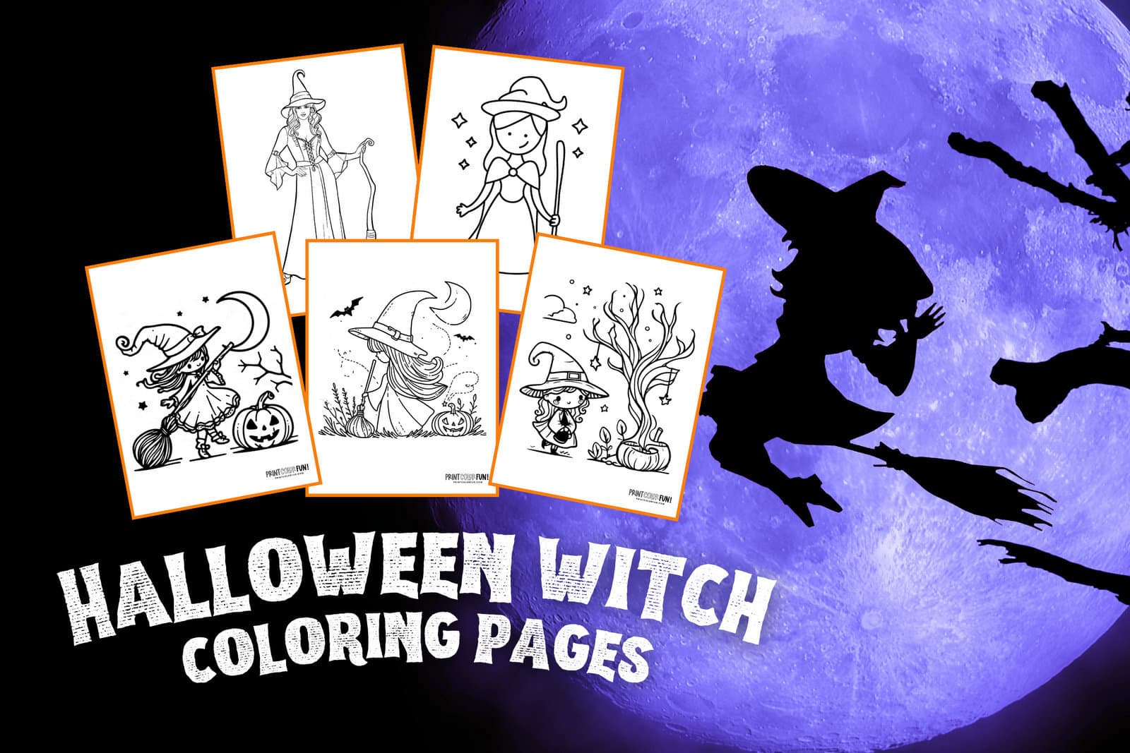 Witch coloring pages for Halloween from PrintColorFun com