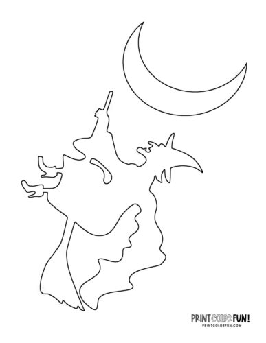 Witch flying on a broomstick - outline coloring page from PrintColorFun com