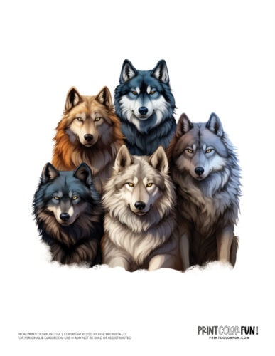 Wolf pack clipart drawing from PrintColorFun com (1)