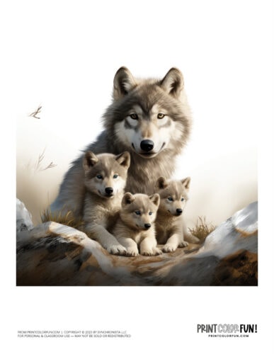 Wolf with cubs clipart drawing from PrintColorFun com (1)