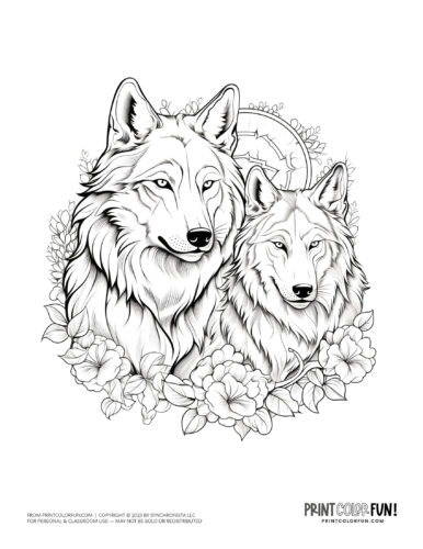 Wolves coloring page clipart from PrintColorFun com (1)