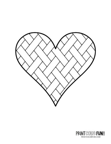 Woven stripe-filled printable heart coloring page