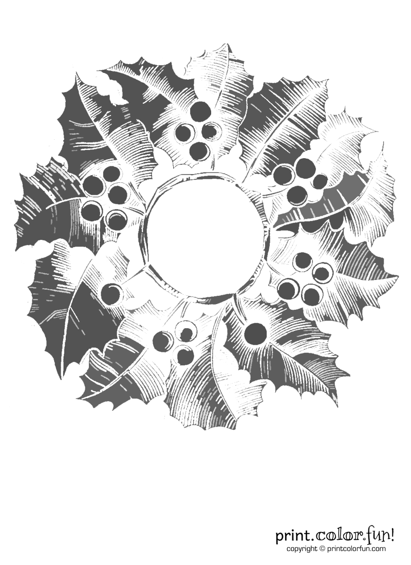 Download Wreath with holly from 1862 coloring page - Print. Color. Fun!