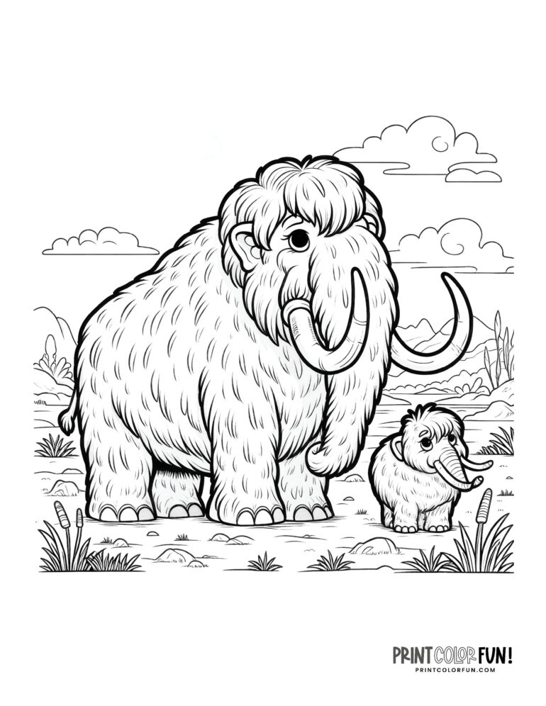 Woolly mammoth coloring pages &amp; fun facts, at PrintColorFun.com