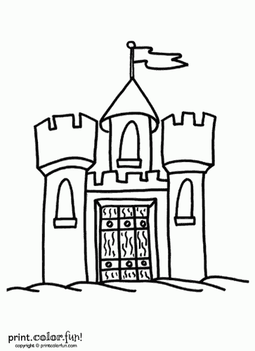 Castle With Flag Coloring Page Print Color Fun