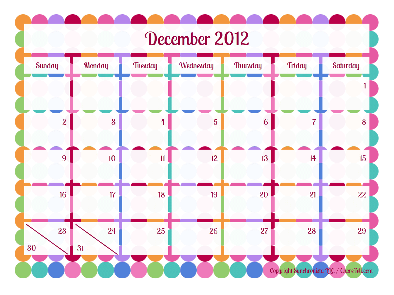 Free Fun Printable Calendar Templates