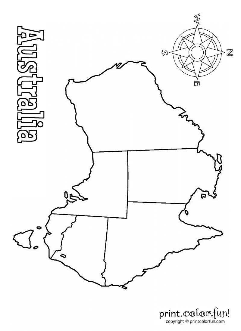 Blank Map Of Australia Coloring Page Print Color Fun   Map Australia 