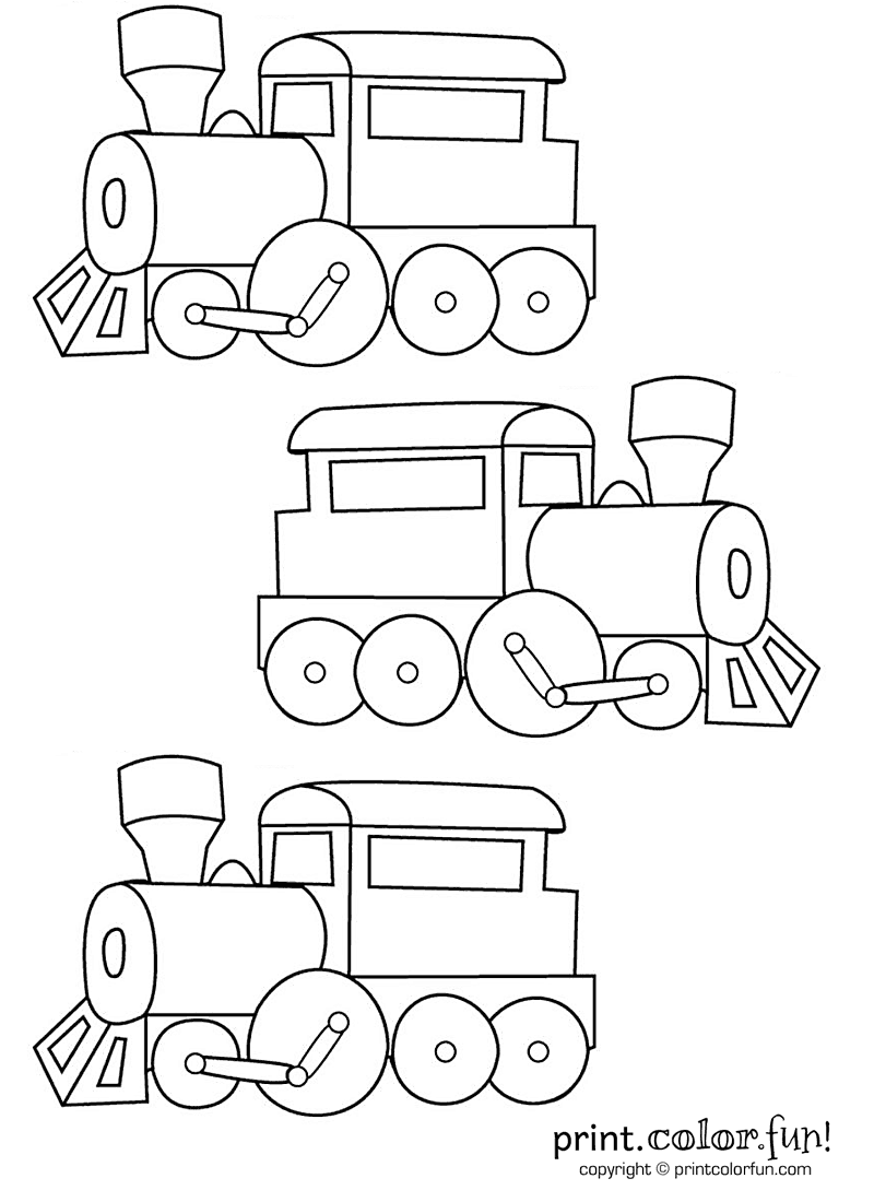 Three trains coloring page Print Color Fun